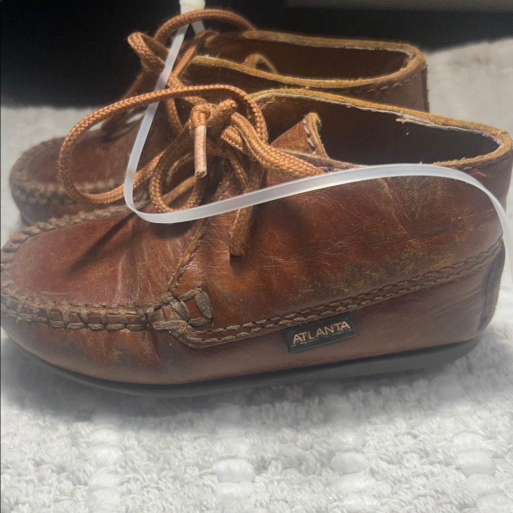 Atlanta Mocassin Brown Leather Boot Shoes Kid’s Size 21 Size 5.5  (18 Months)